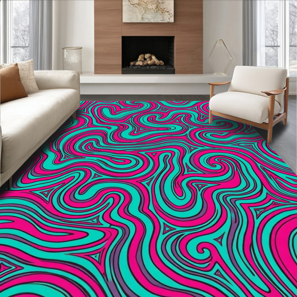 Abstract Swirls Pink Teal Pattern Rug