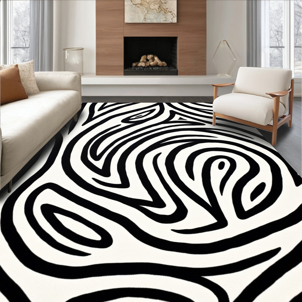 Bold Black and White Abstract Zebra Rug