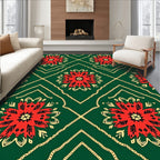 Emerald Red Floral Medallion Lattice Rug