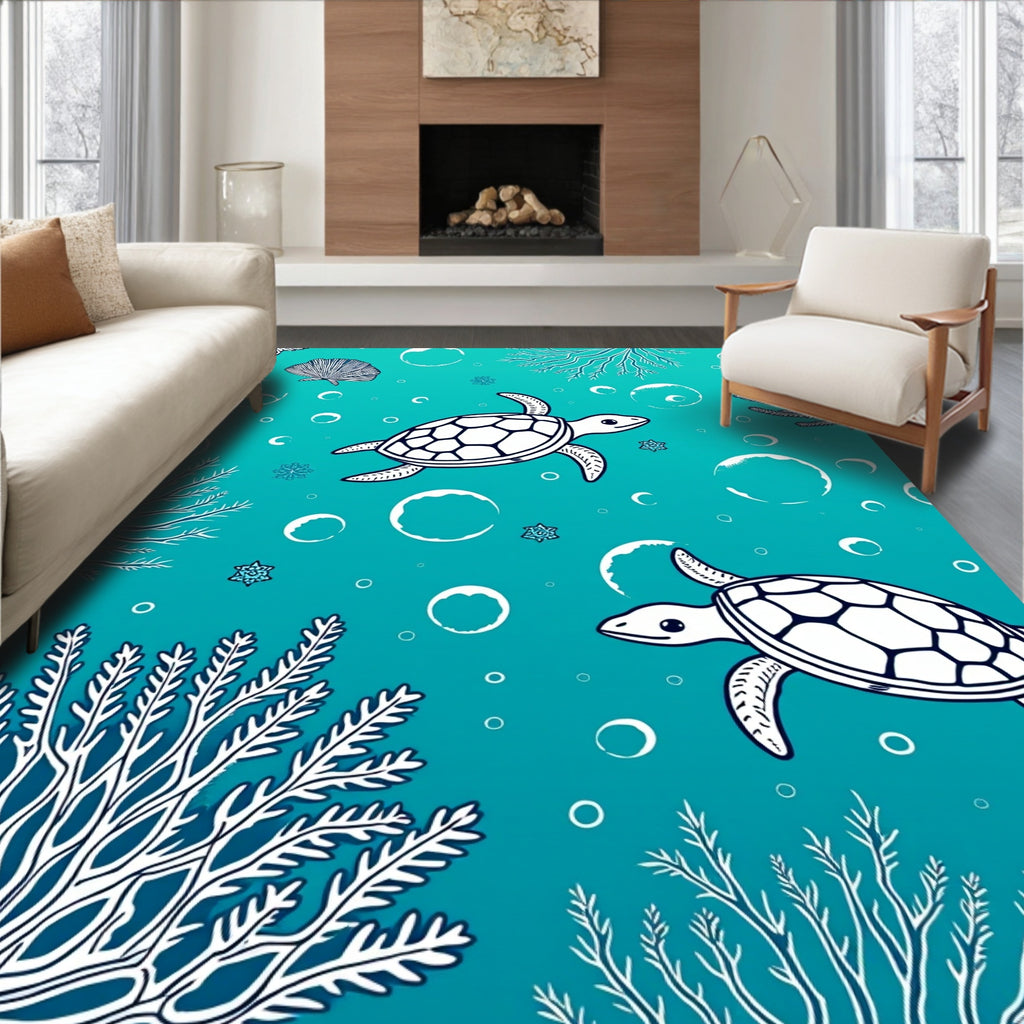 Sea Turtle Coral Reef Illustration Rug