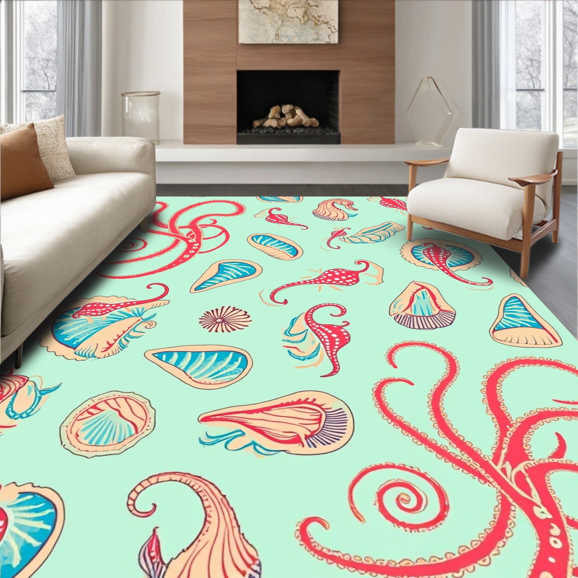 Oceanic Tentacle And Shell Pattern Rug