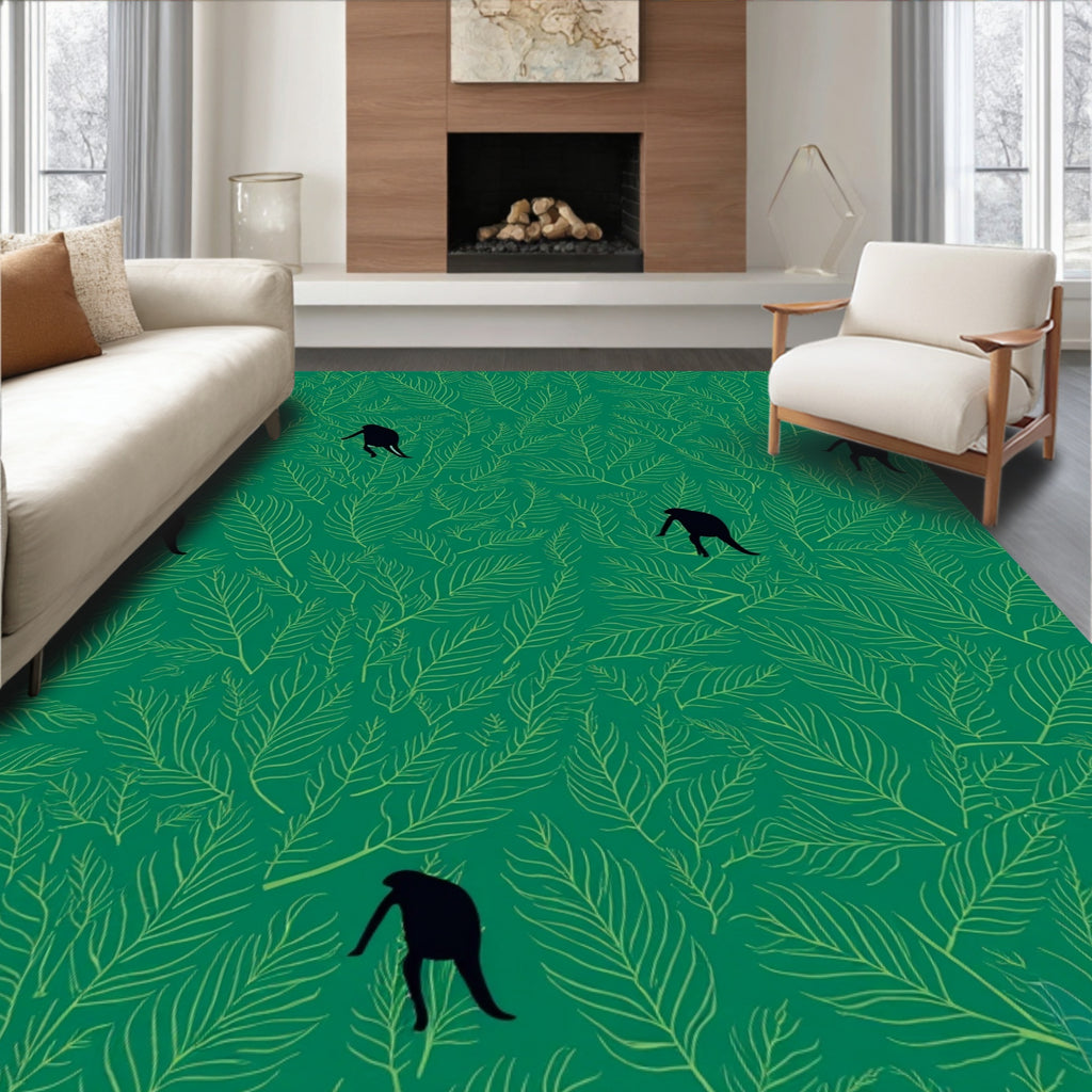 Green Leaf Pattern with Silhouettes Rug
