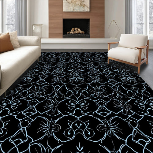 Abstract Light Blue Geometric Pattern Rug