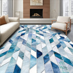 Geometric Blue White Water Effect Rug