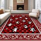 Red Black Buffalo Plaid Snowmenflakes Border Rug
