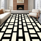 Black White Rectangular Grid Pattern Rug
