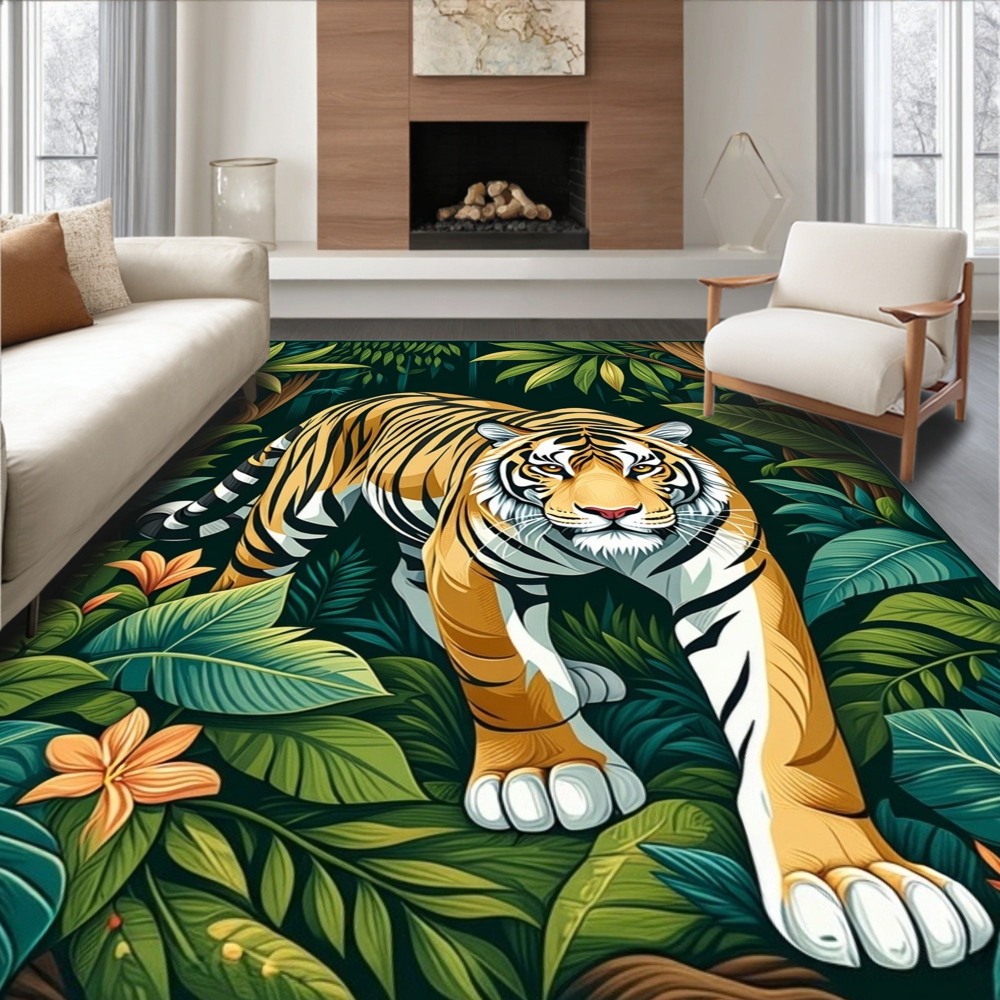 Exotic Tiger Jungle Lush Design Rug