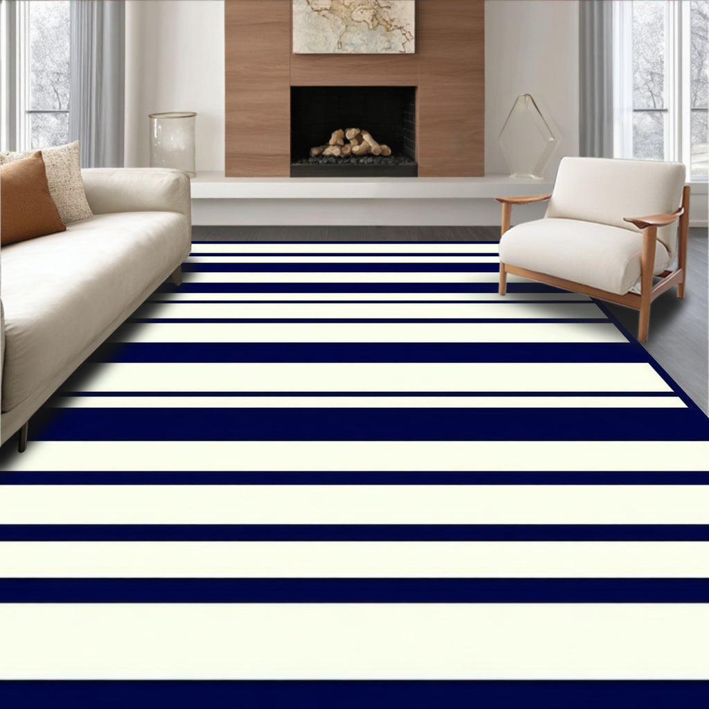 Classic Navy Ivory Stripe Pattern Rug
