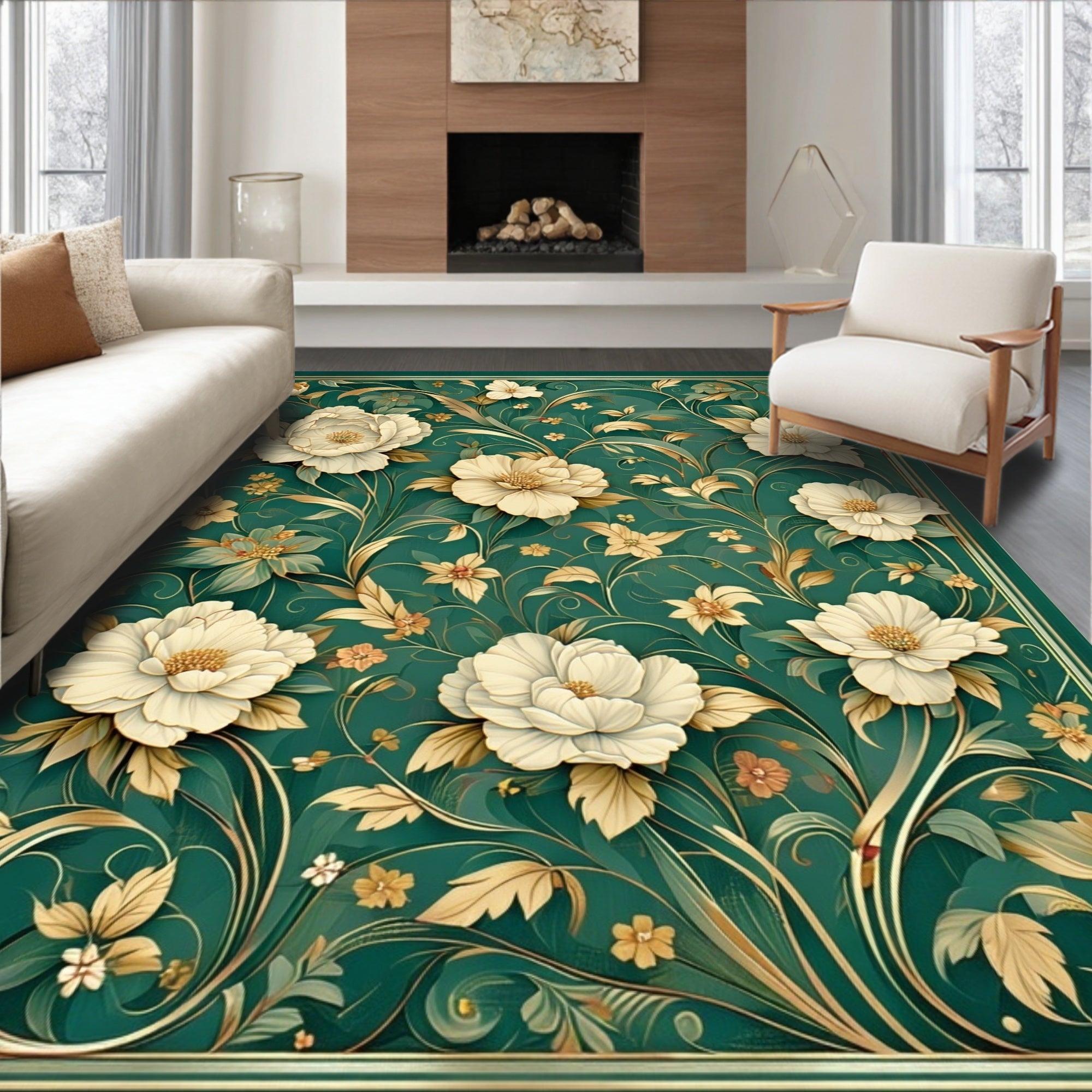 Elegant Floral Vine Garden Rug