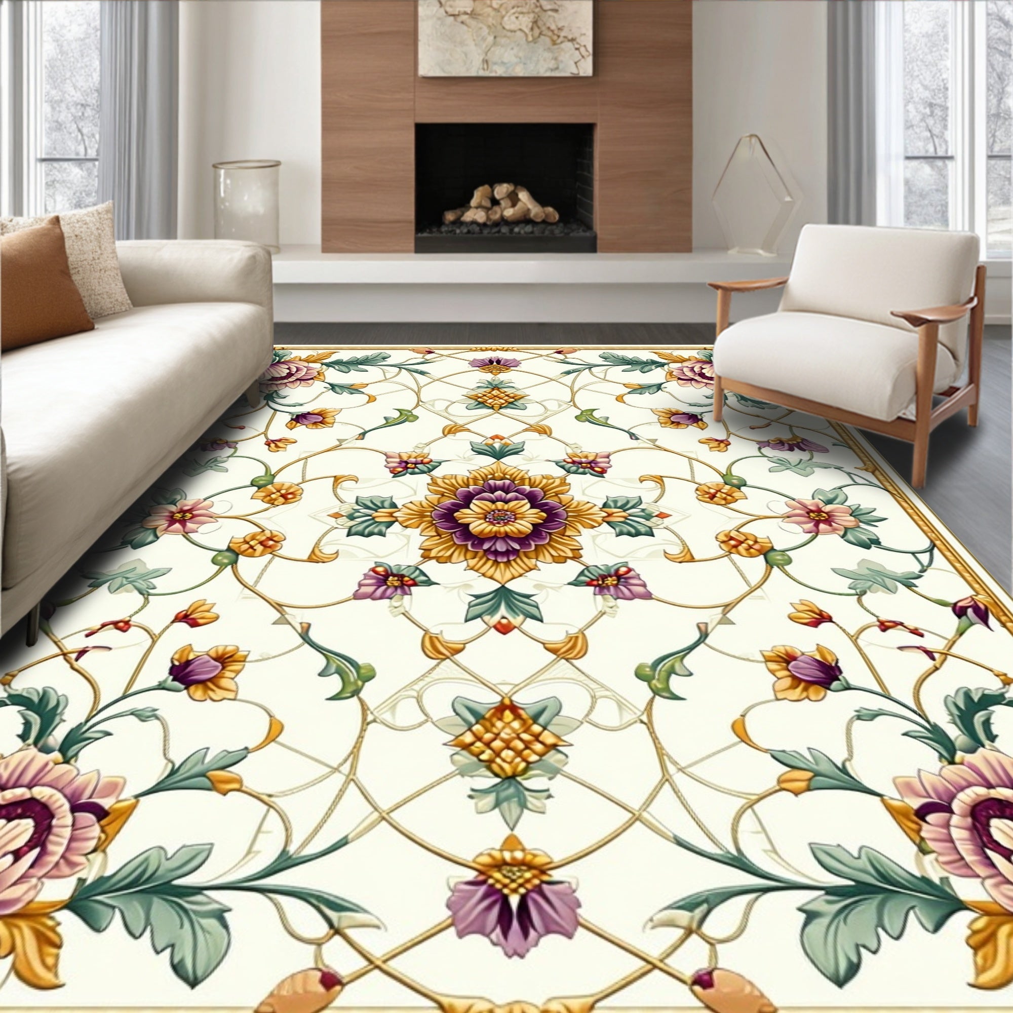 Vintage Floral Pattern with Gold Accents Rug