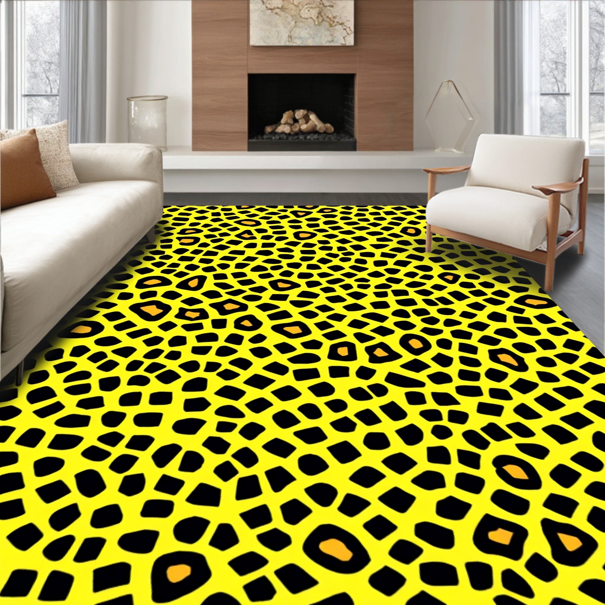 Yellow Leopard Spots Pattern Rug