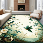 Serene Birds and Blossoms Nature Design Rug