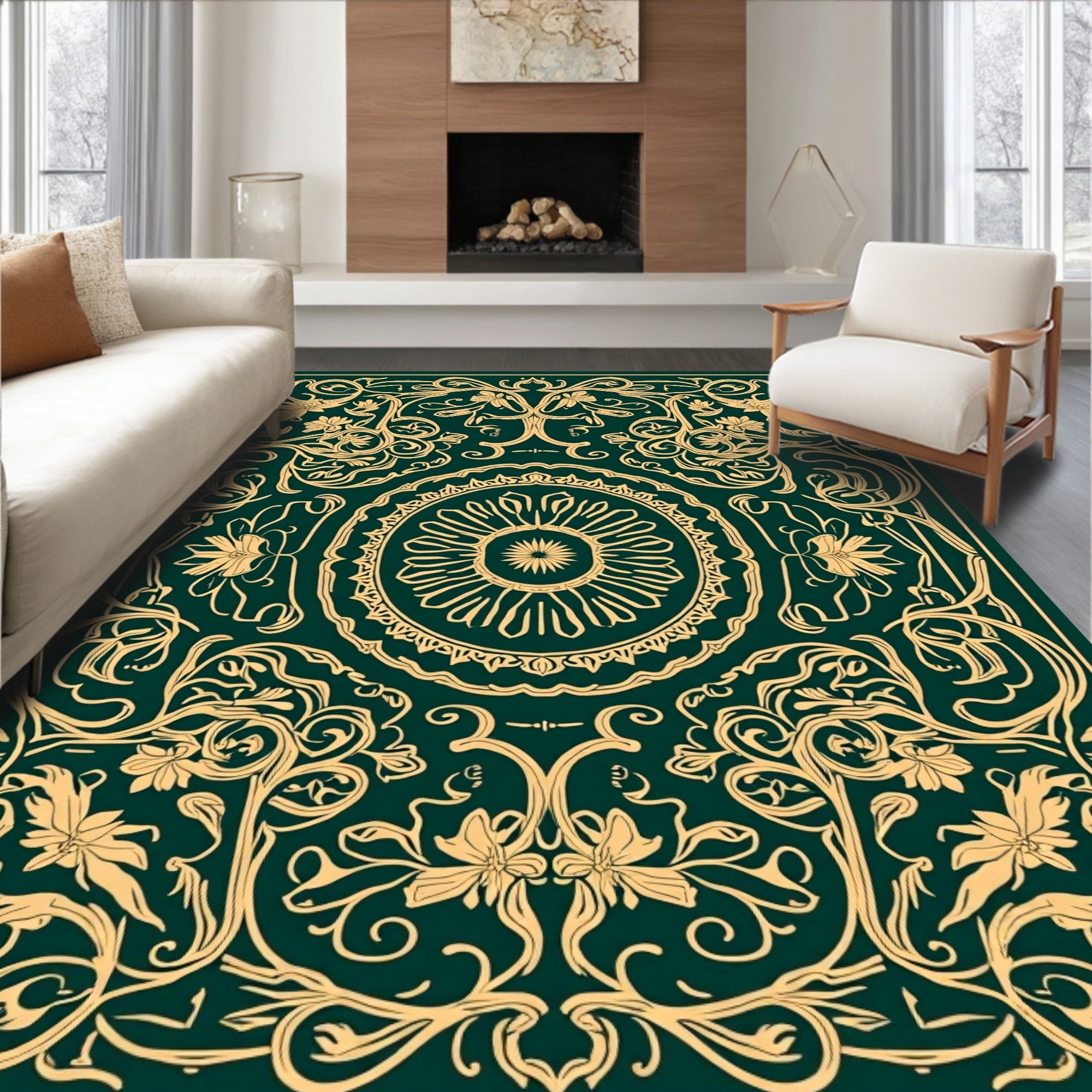 Elegant Floral Scrollwork Design Rug