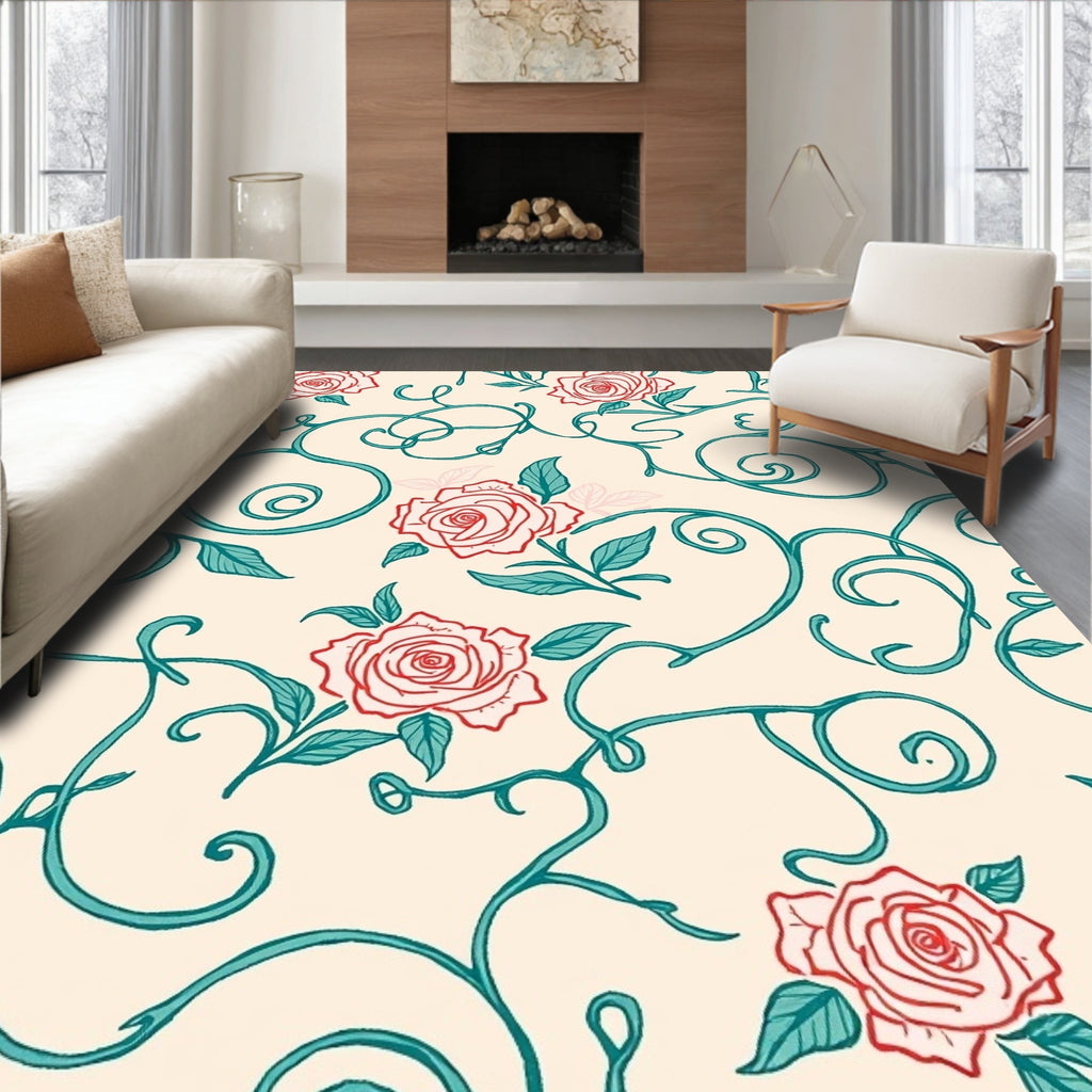 Vintage Rose Vine Floral Pattern Rug