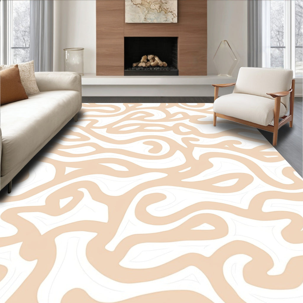 Beige Swirl Abstract Pattern Rug