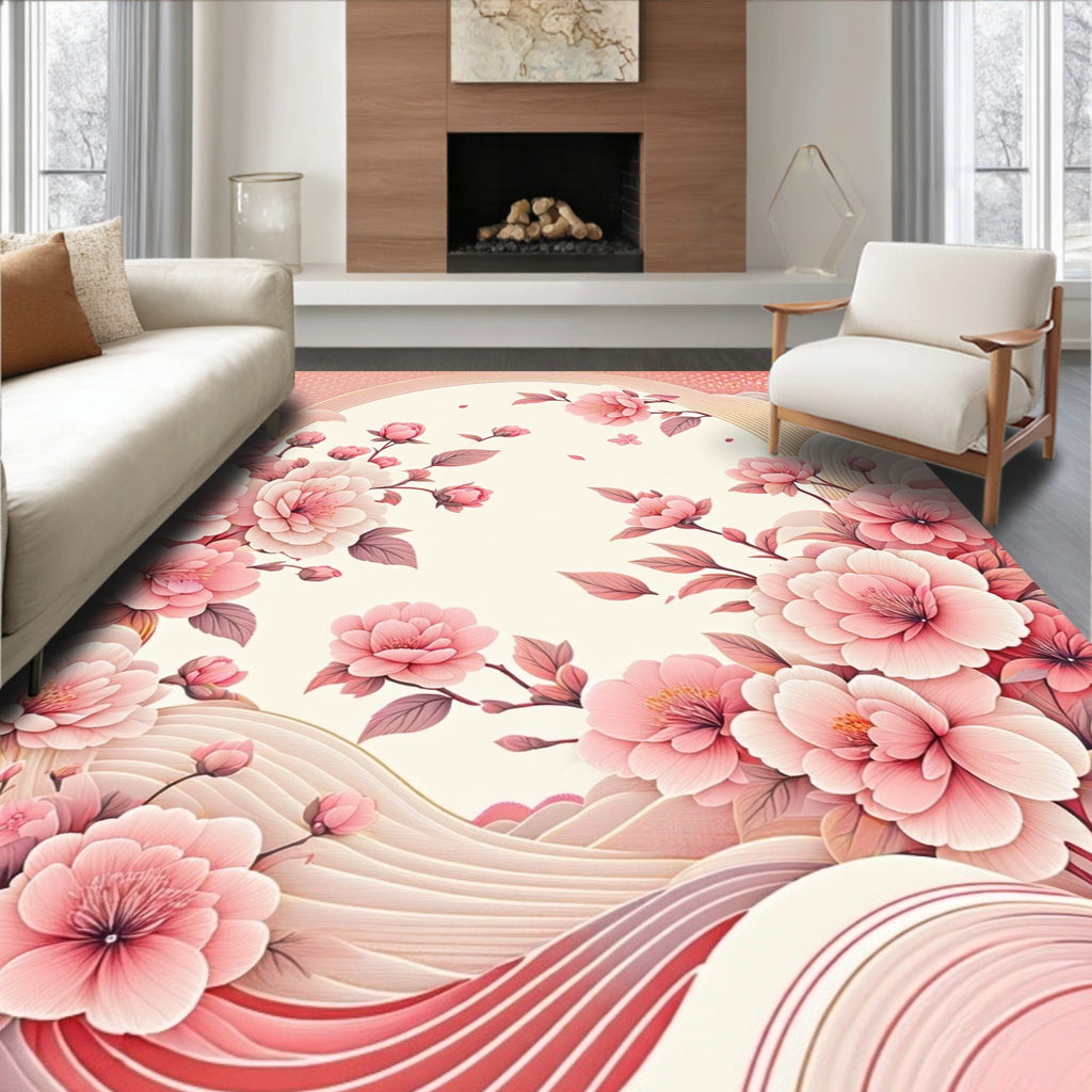 Delicate Pink Blossom Floral Pattern Rug