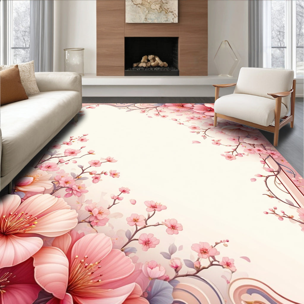 Pink Cherry Blossom Floral Pattern Rug