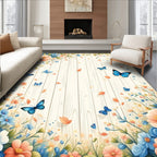 Floral Butterflies On Wood Pattern Rug