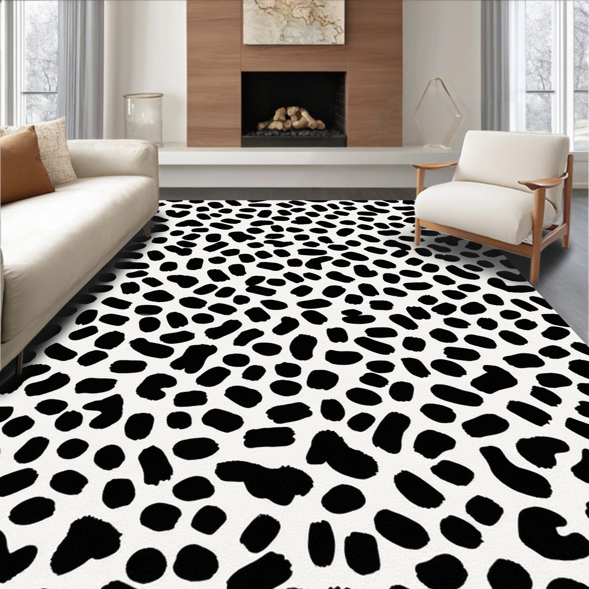 Black White Spotty Pattern Rug