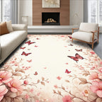 Pink Butterfly Floral Garden Design Rug