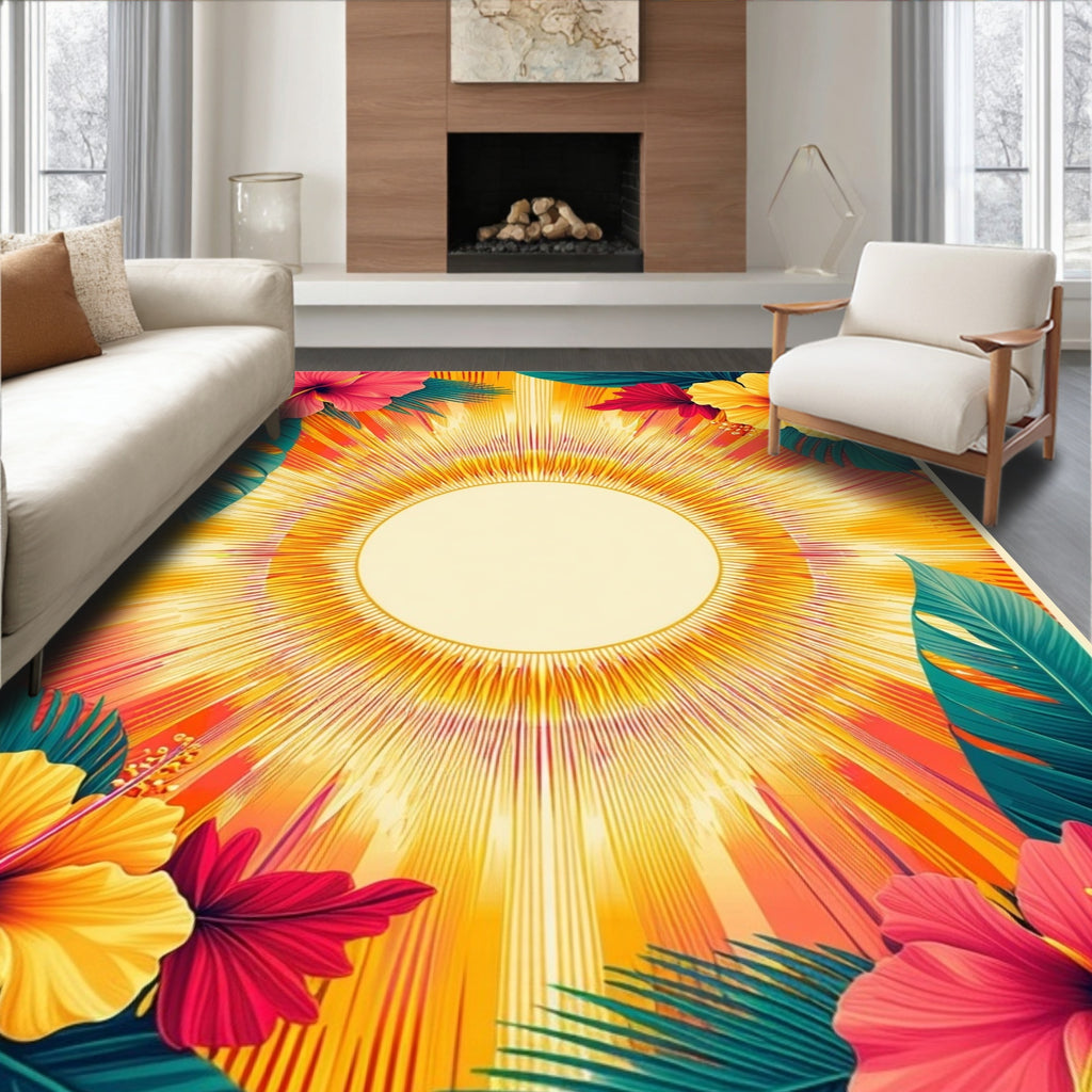 Vibrant Tropical Sun Floral Burst Rug