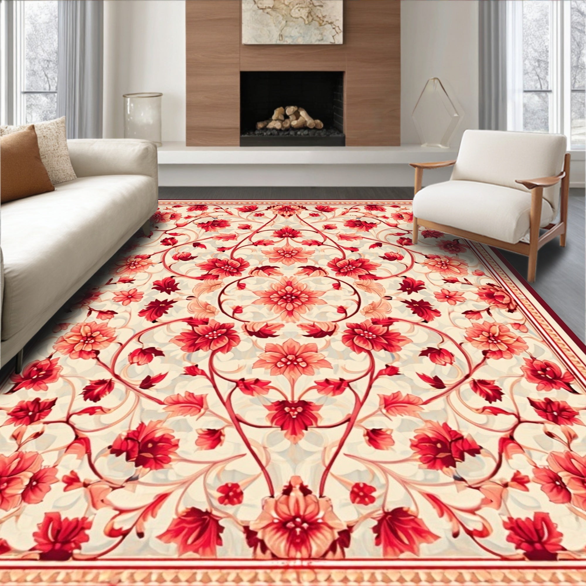Crimson Garden Floral Medallion Rug