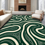 Forest Green Cream Swirl Lines Rug