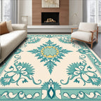 Aqua Teal Floral Crest Medallion Rug