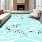 Seagulls Flying Over Wavy Aqua Surface Rug