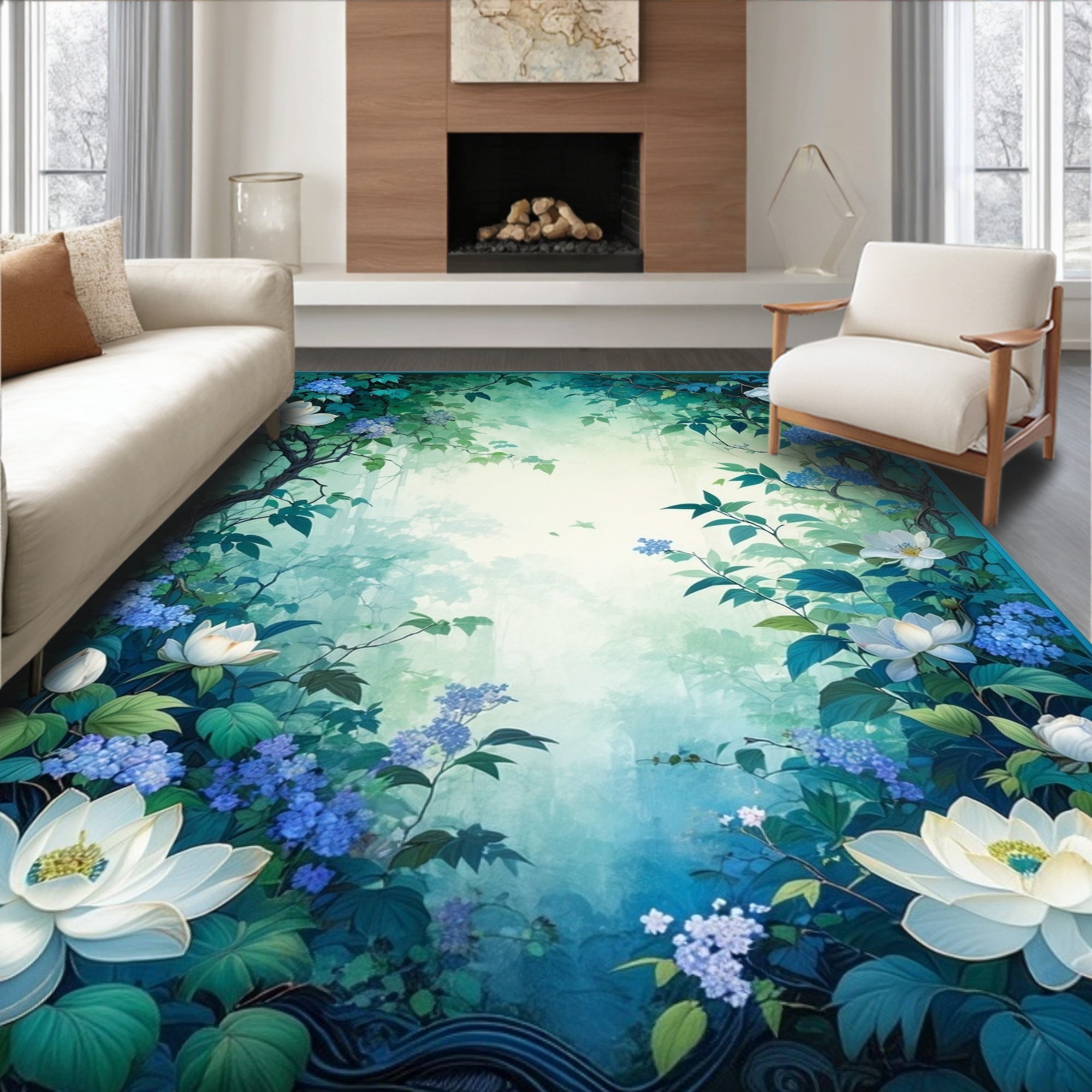 Whimsical Forest Floral Design Rug