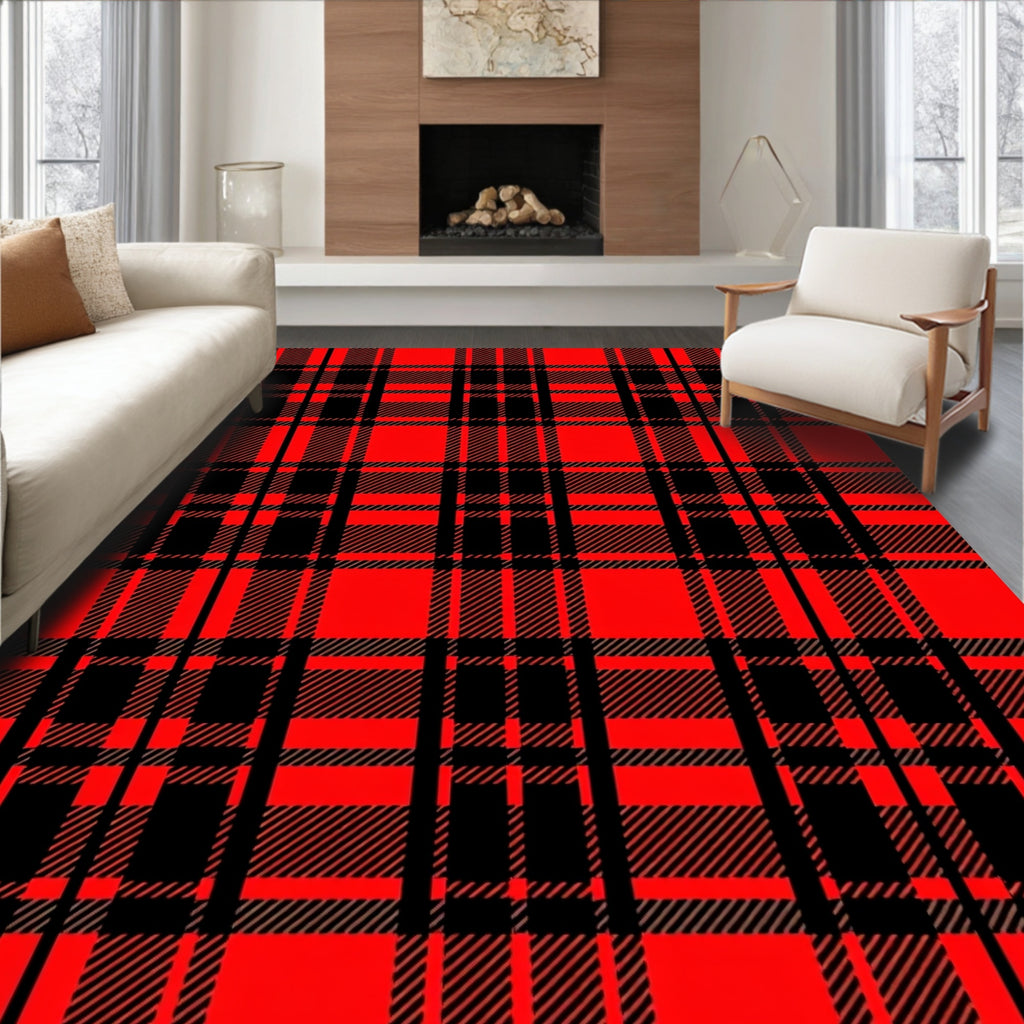 Classic Red Black Plaid Checks Rug