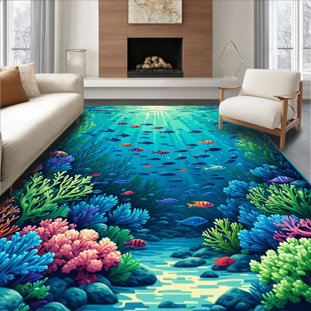 Vibrant Ocean Fish Coral Garden Rug