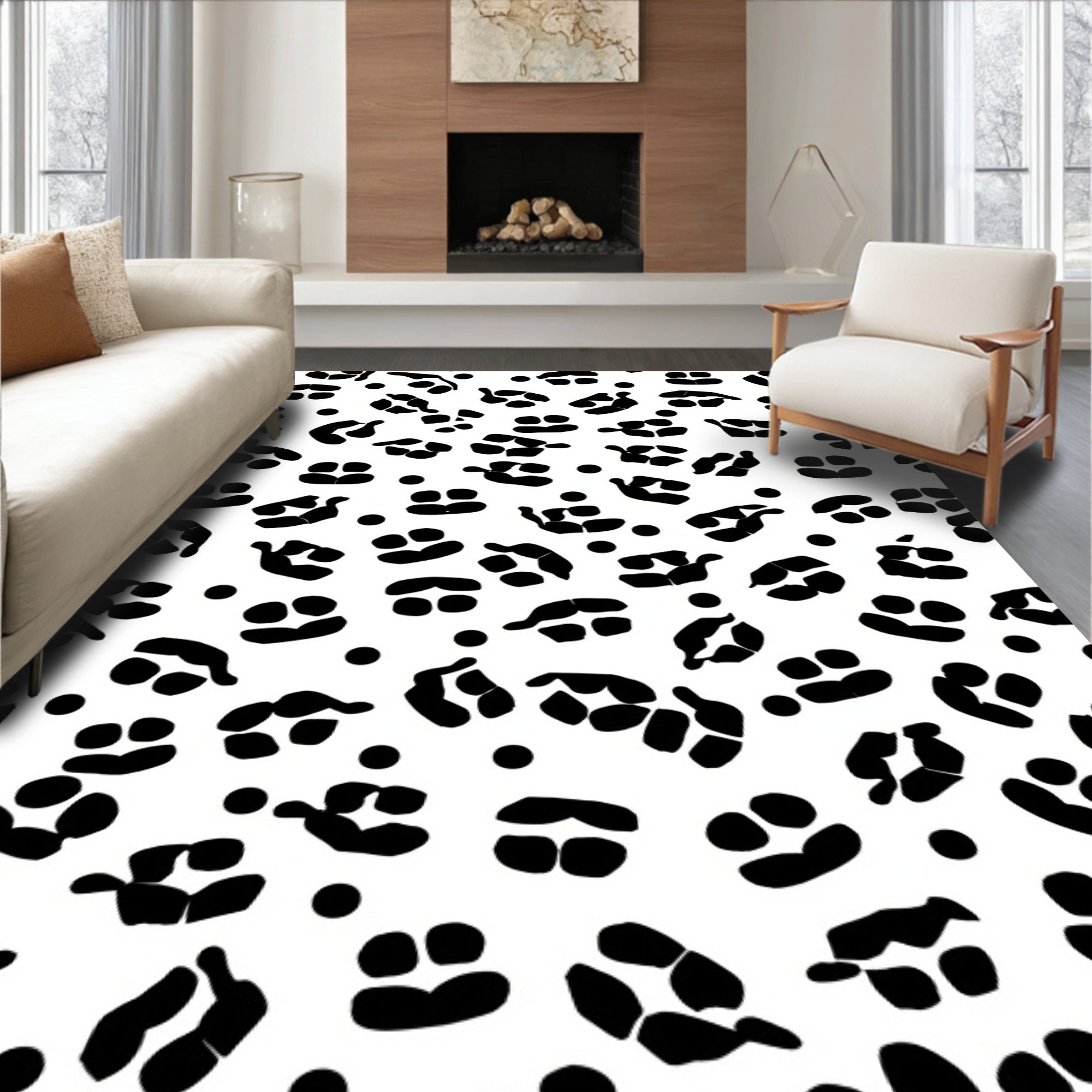 Black White Abstract Spots Pattern Rug