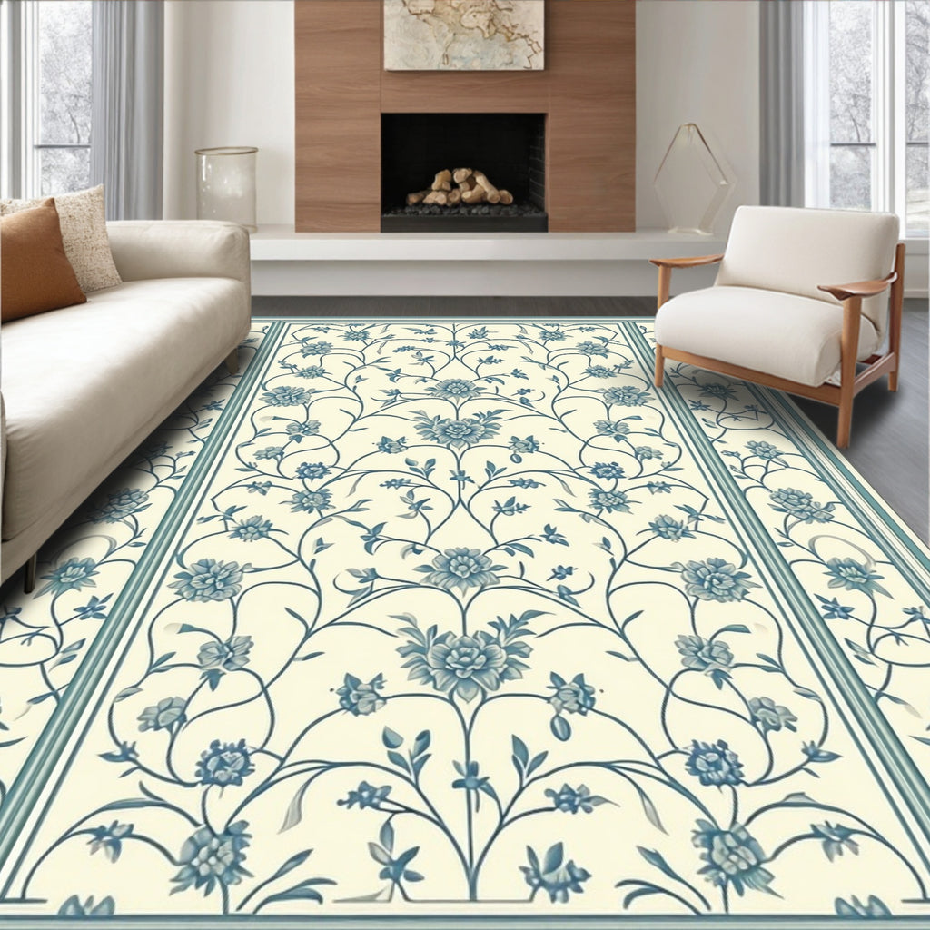 Blue Floral Vine Classic Pattern Rug