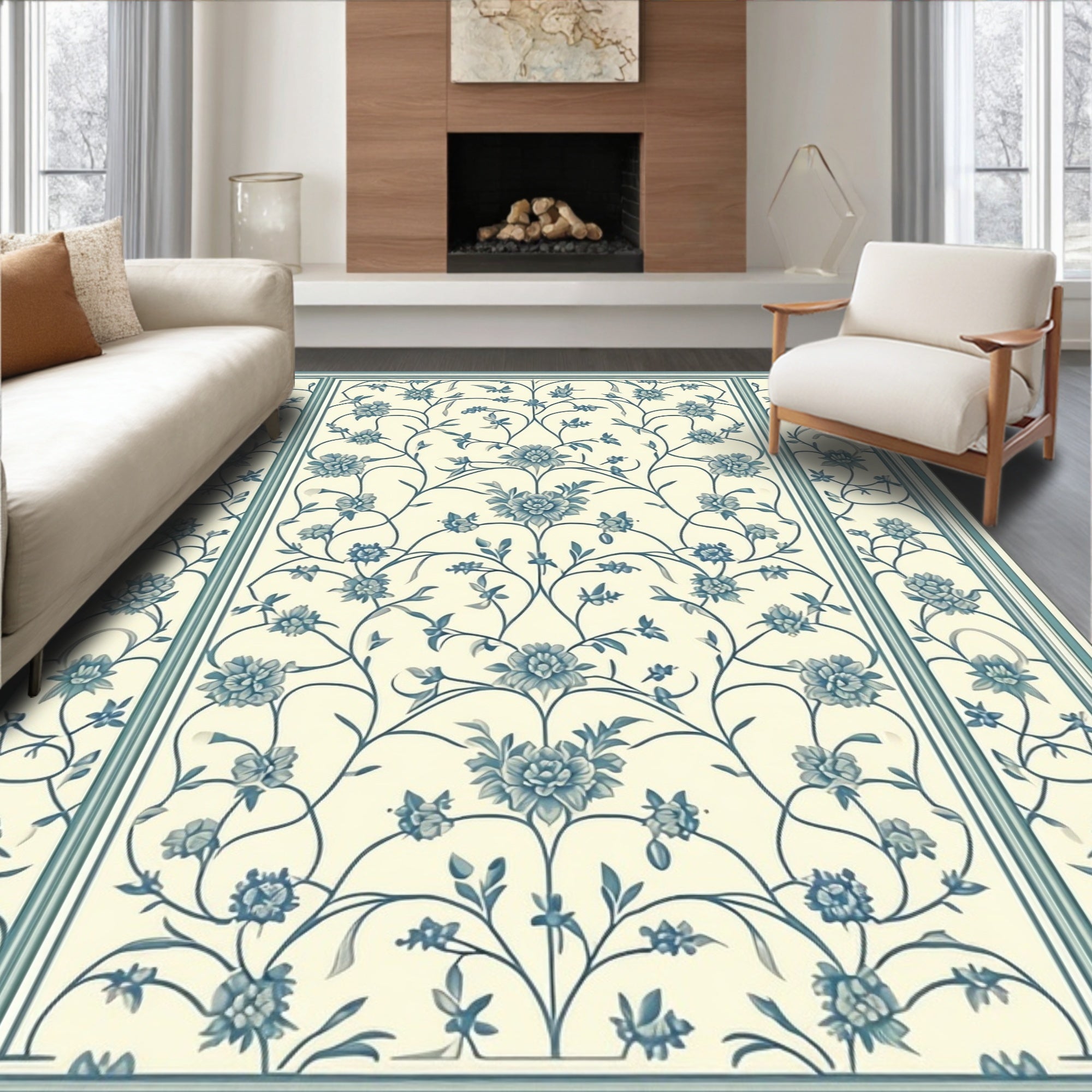 Blue Floral Vine Classic Pattern Rug