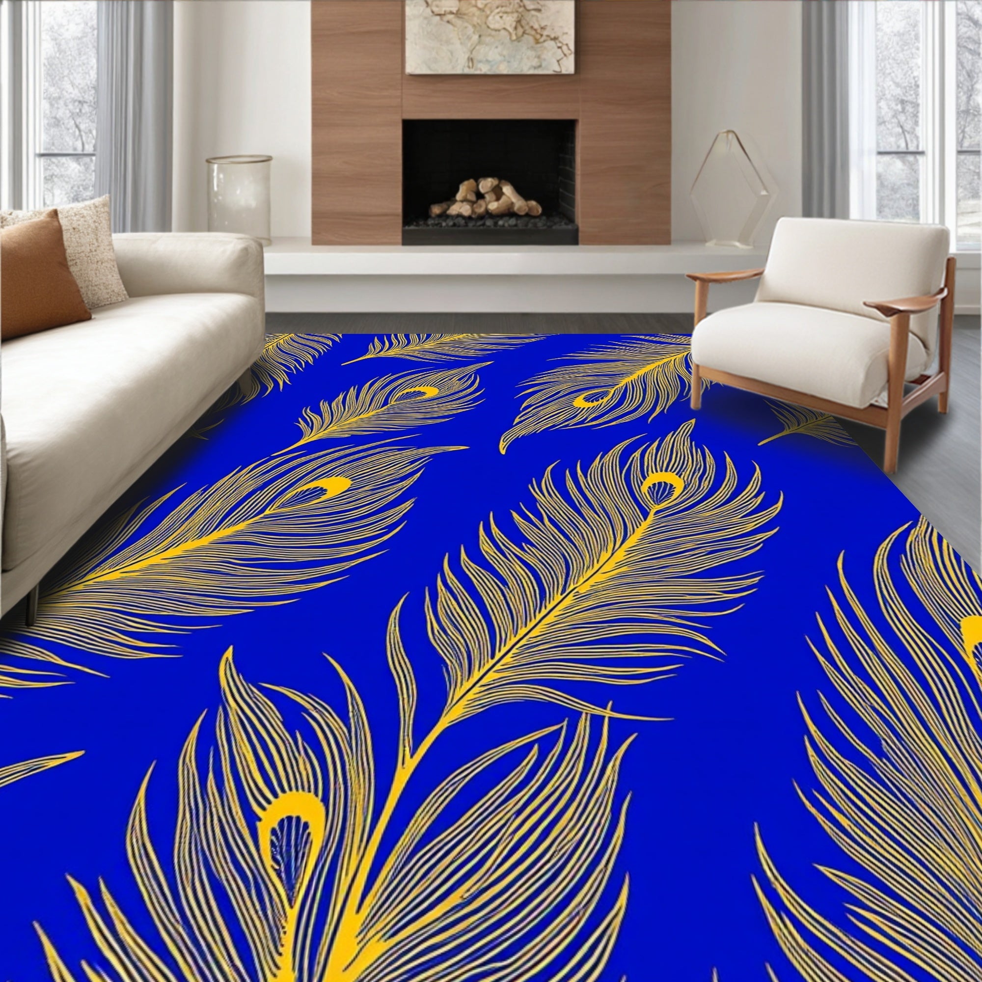 Elegant Yellow Feather Pattern Design Rug