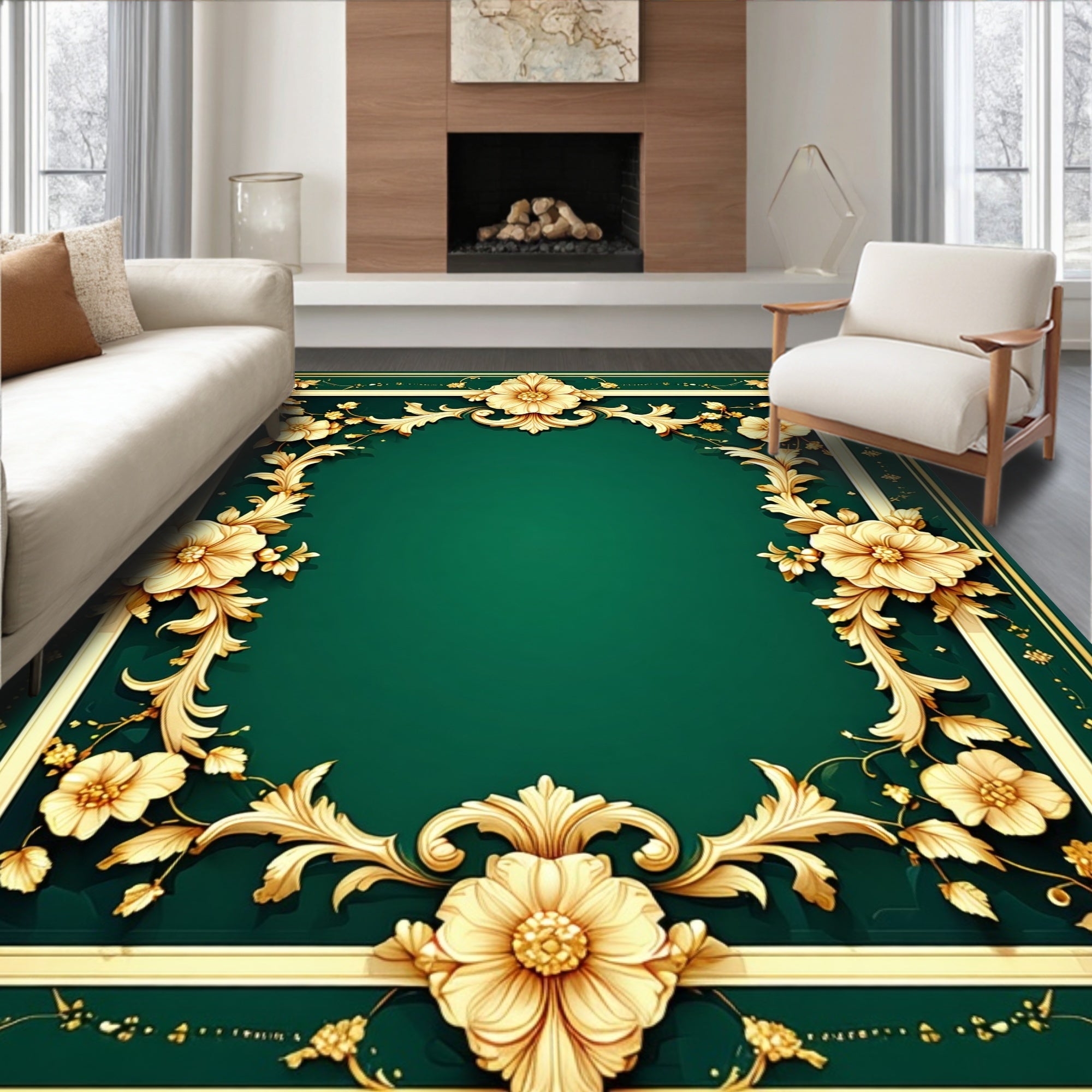 Ornate Floral Scrollwork Design Rug