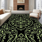 Black And Lime Green Floral Pattern Rug