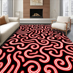 Amorphous Red Swirls Black Field Rug