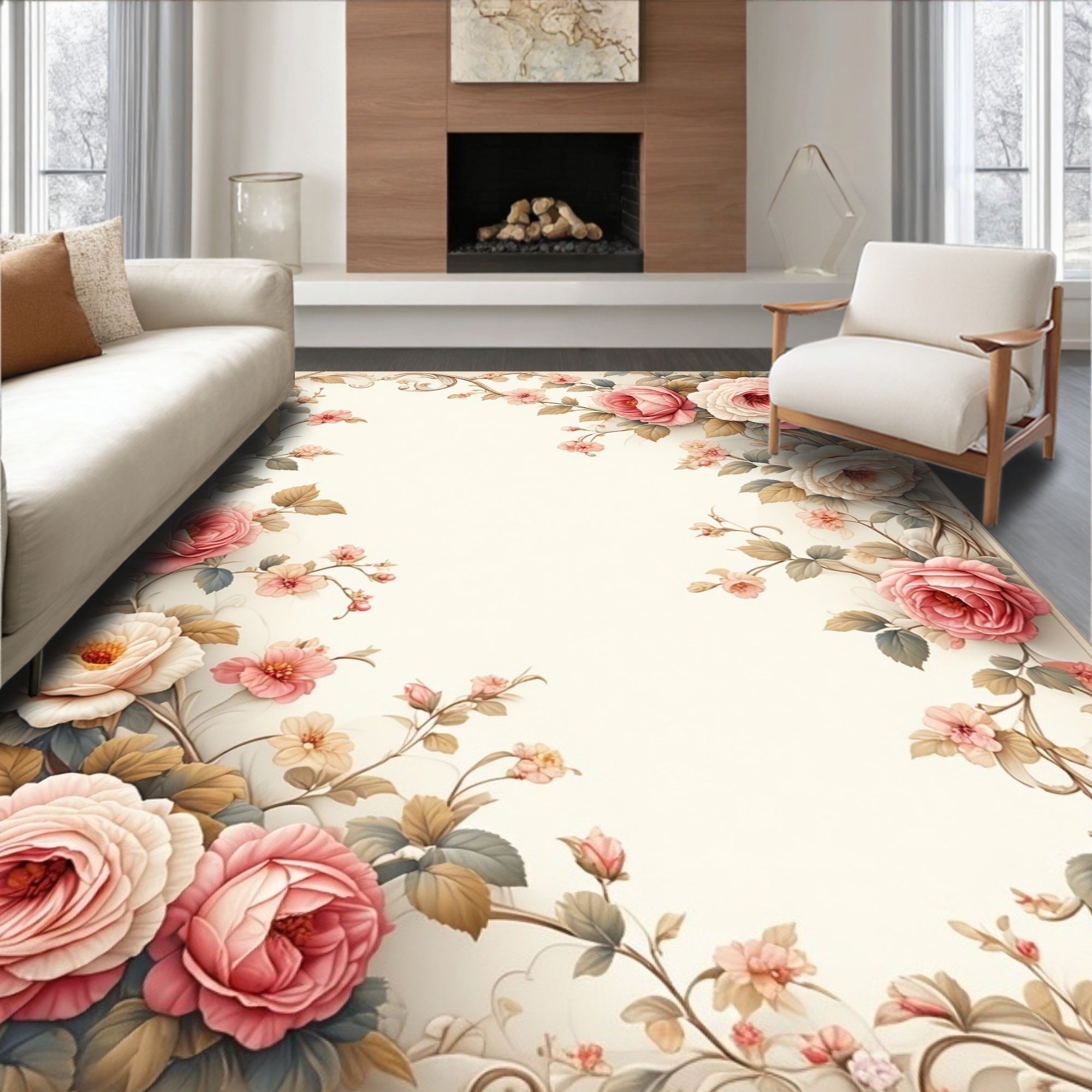 Vintage Rose Floral Swirl Pattern Rug