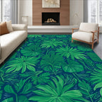 Lush Tropical Green Leaf Pattern Rug