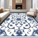 Classic Blue Floral Scroll Pattern Rug