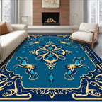 Elegant Teal Golden Floral Medallion Rug