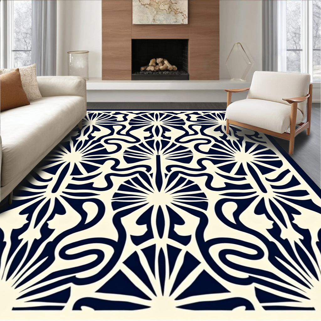 Art Nouveau Fan With Abstract Scrolls Rug