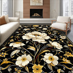 Black Floral Art Deco inspired Rug