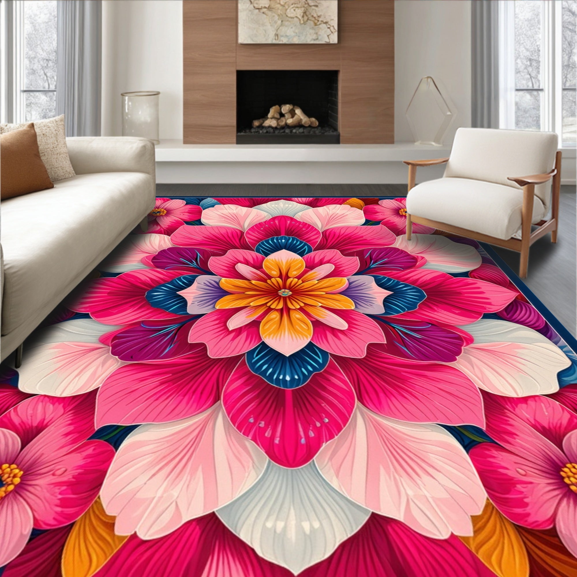 Vibrant Floral Mandala Pattern Rug