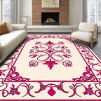 Elegant Burgundy Floral Scrollwork Design Rug