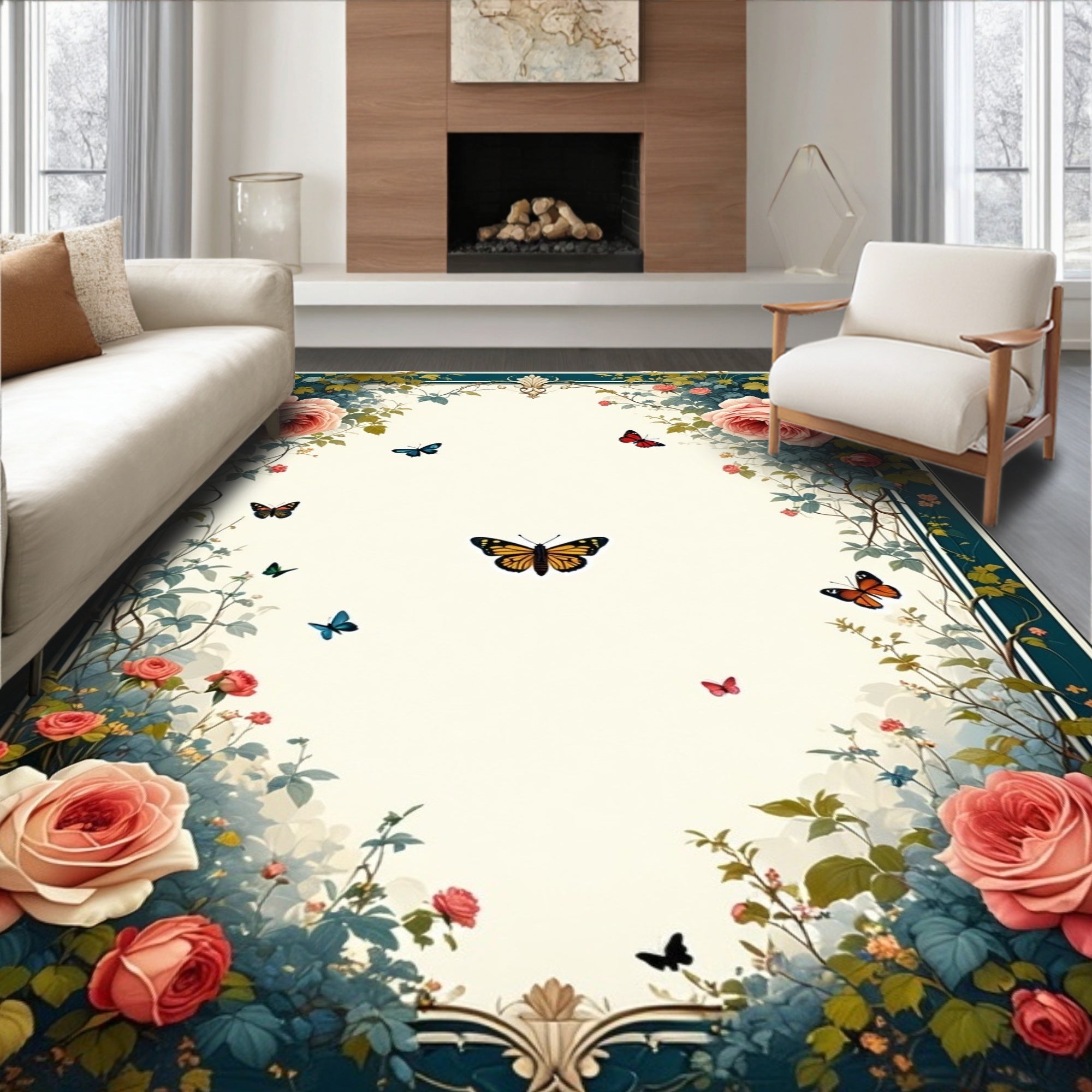 Floral Butterflies Garden Romance Rug