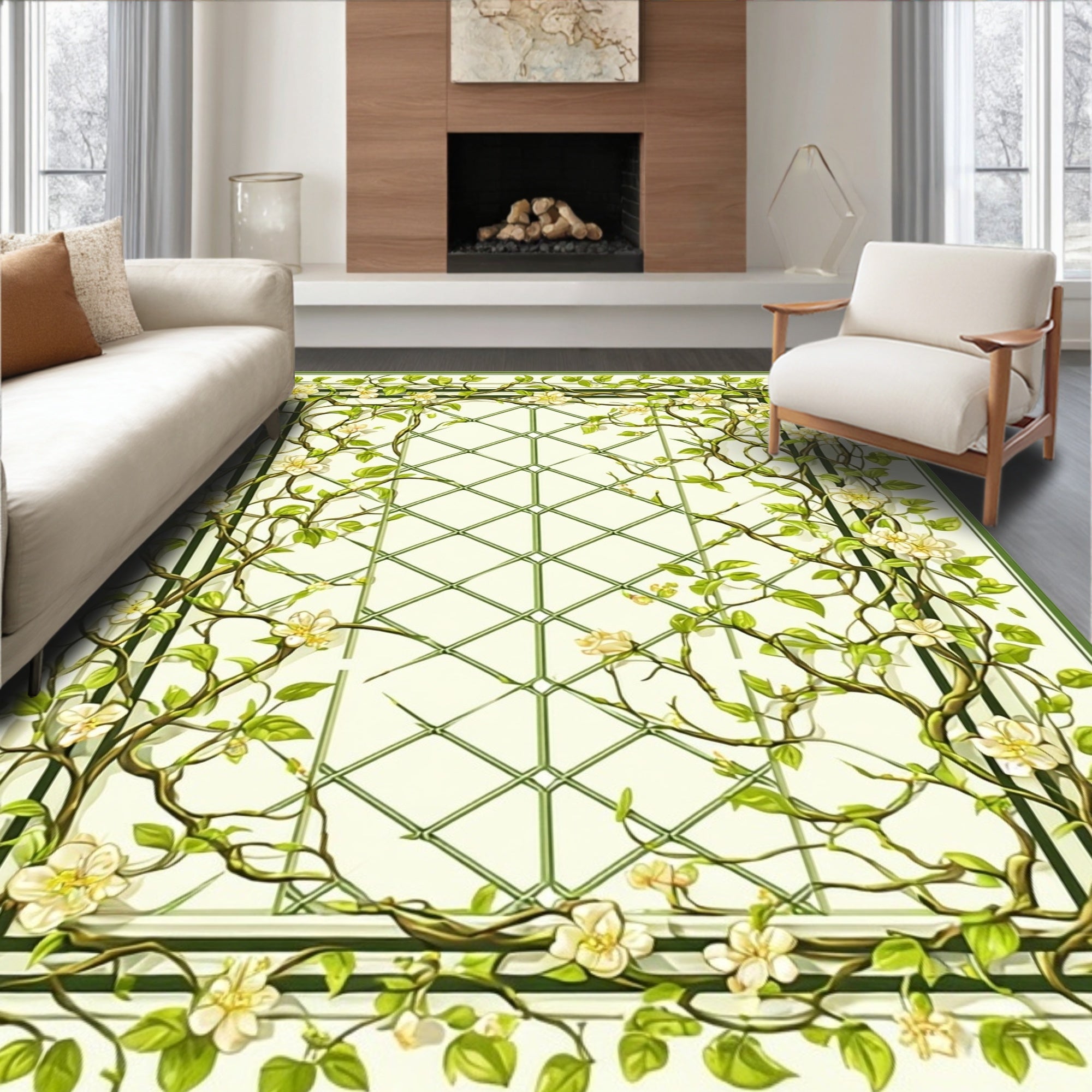 Vining Floral Lace Patterned Rug