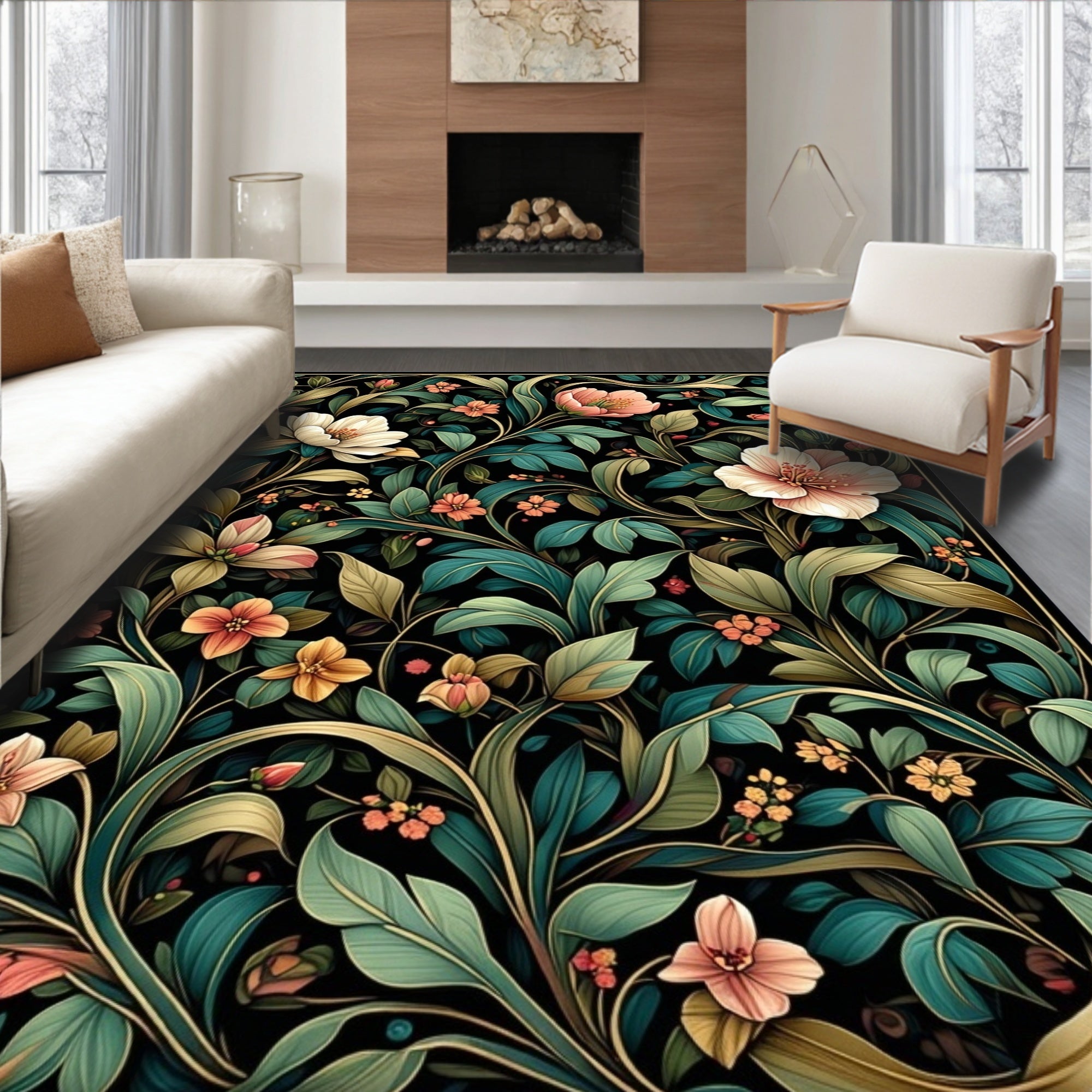 Dark Floral vines Inspired Pattern Rug